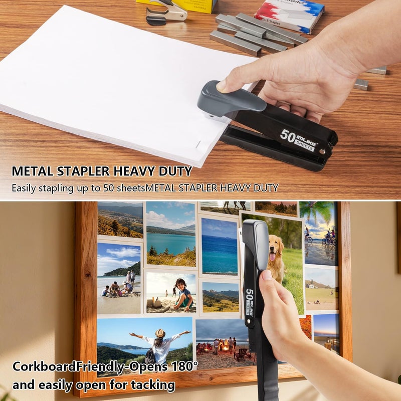 IMLIKE Metal Stapler Heavy Duty 50 Sheet Capacity, Full Strip Staplers for Desk with 6000 Staples and Staple Remover,No Jam, Non-Slip for Office & Classroom, Black - Image 4
